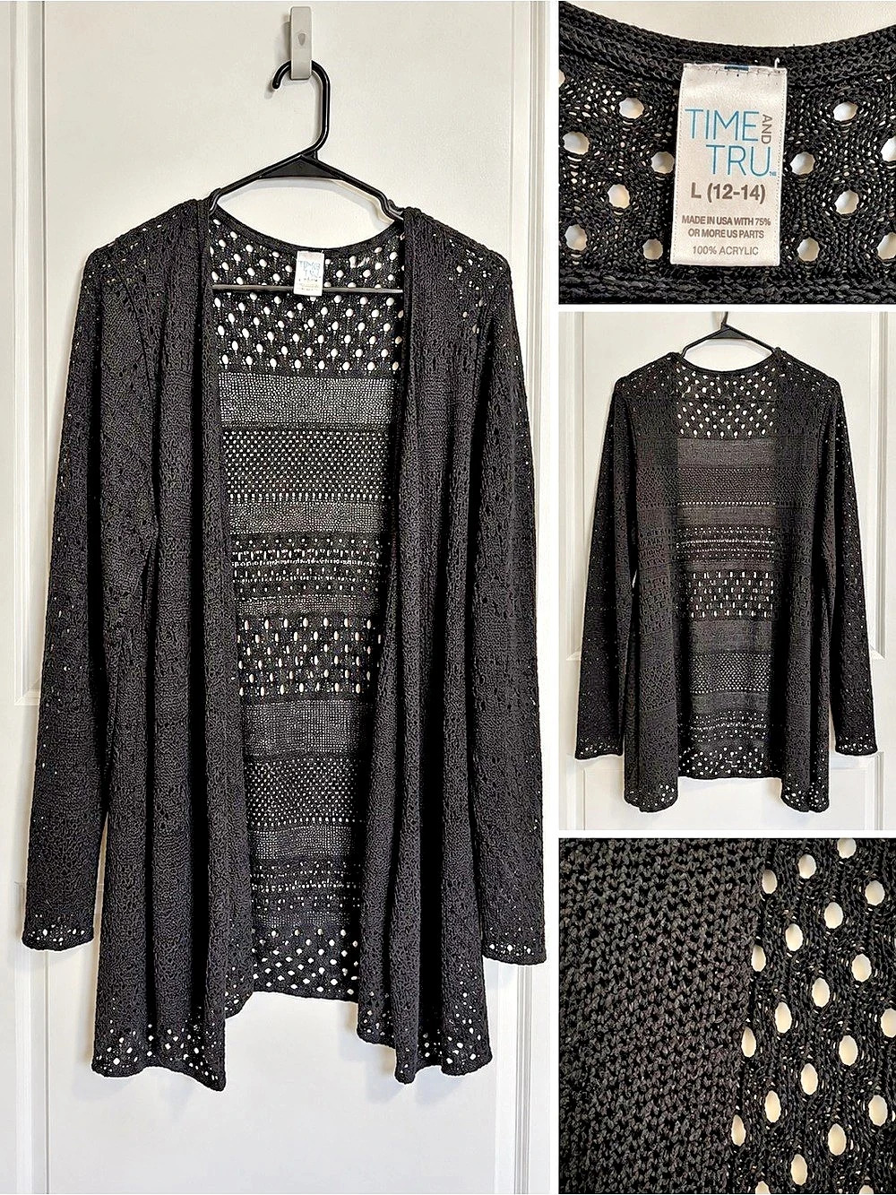 Time and Tru Women's Black Open Front Cardigan Size Large